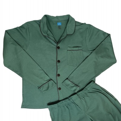 Pijama Cl&aacute;sica Botones Bavara verde adulto manga larga